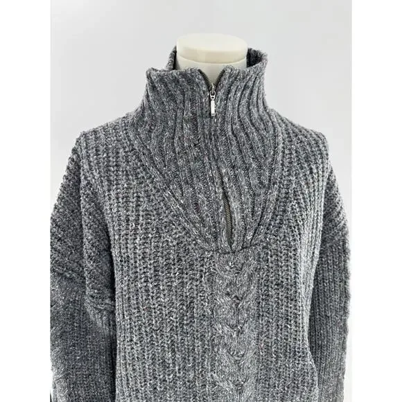 PrAna Womens Gray Cableknit Sweater Wool Blend Mock Neck 1/4 Zip M Cabincore - Picture 3 of 11